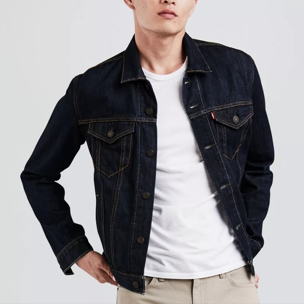 *NWT* Levi's dark blue Men's Regular Fit Non-Stretch Denim Trucker Jacket - Picture 3 of 9